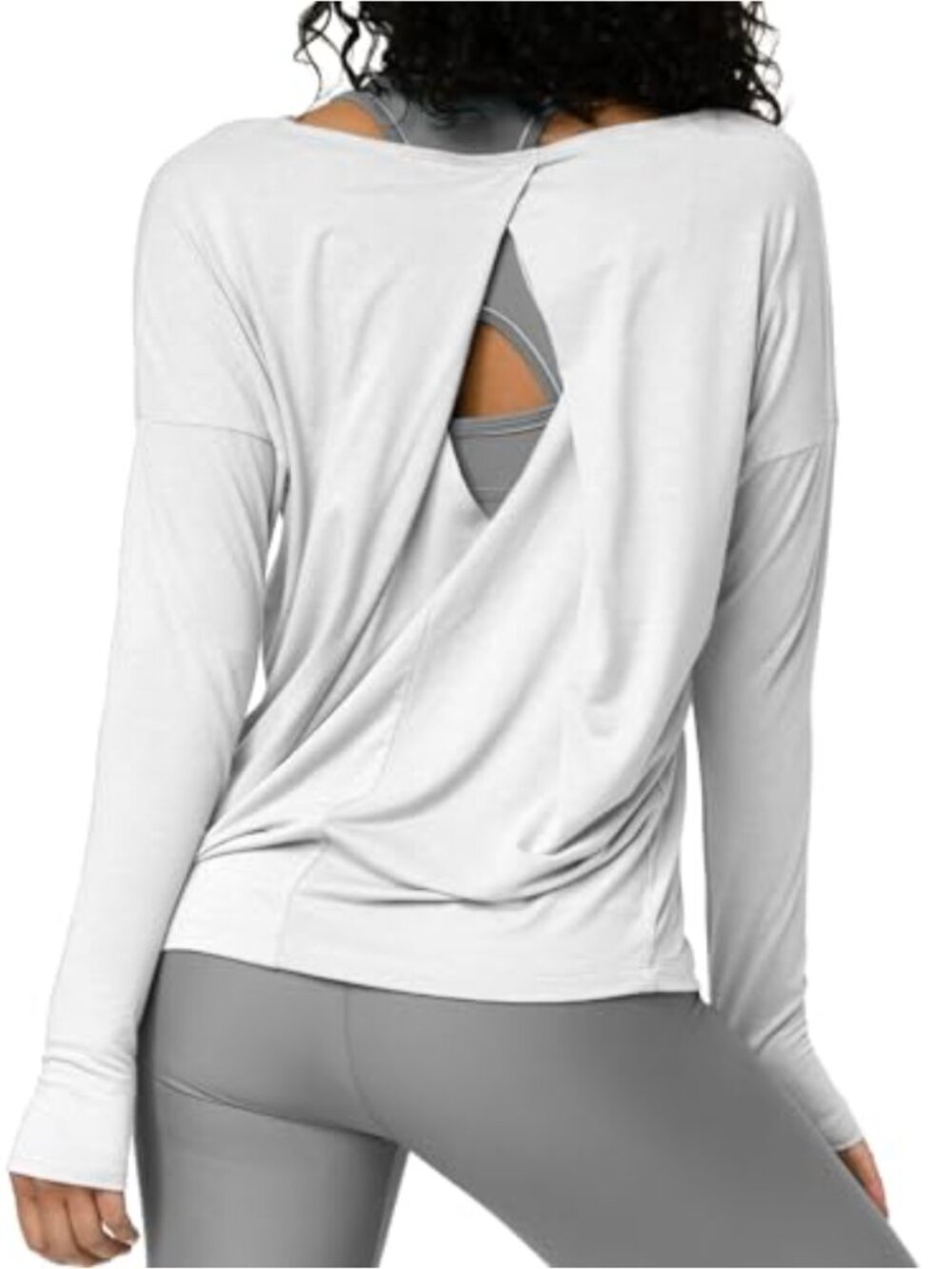 Open Back Long Sleeve Workout Top Activewear Yoga Shirt Thumbholes